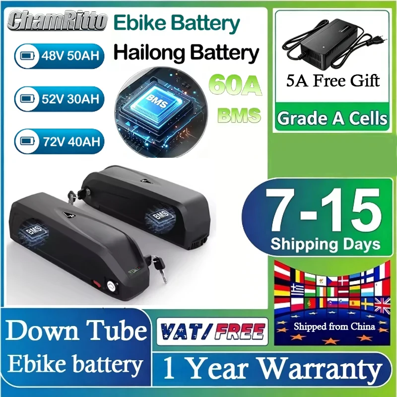 Electric bike battery 48v 60v 20/30ah motor bicicleta elétrica lithium ion 52V 2000w 72v 60ah ebike battery 3000w conversion kit