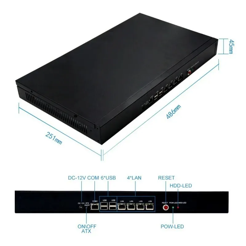 4GB Ethernet port industrial computer J1900 E3845 industrial firewall soft router 1U network security switch