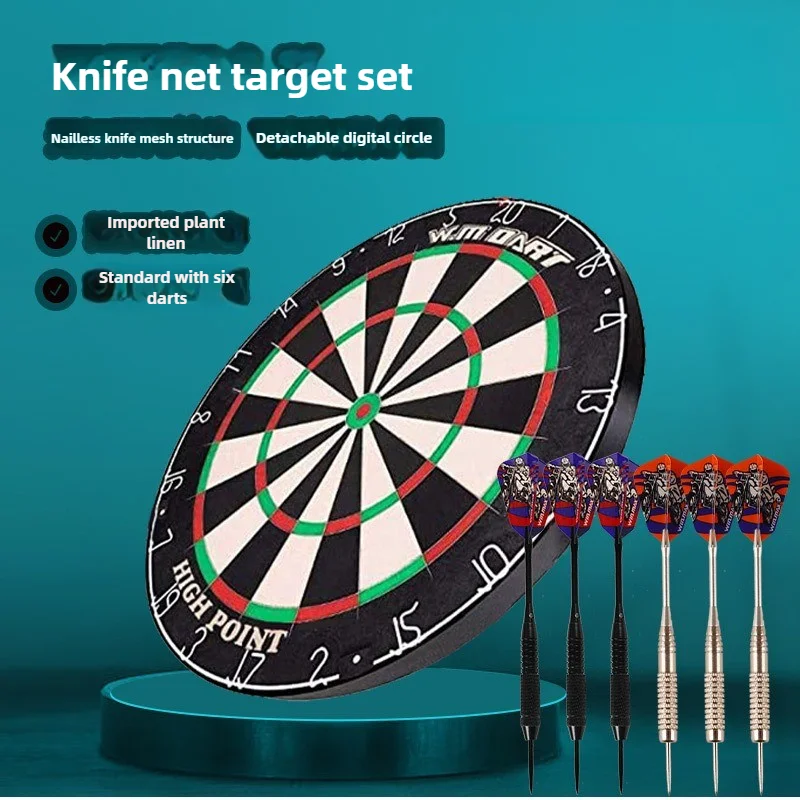 18-Inch sisal knife net design, nail-free bullseye, dart target set with 6 darts