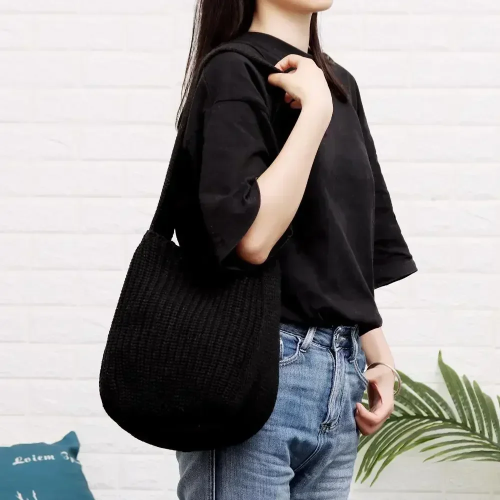 SGB2-s Fashion Women Hollow Woven Shoulder Bags Large Capacity Crochet Hobo Knitting Handbags Female Tote Shopping Bag