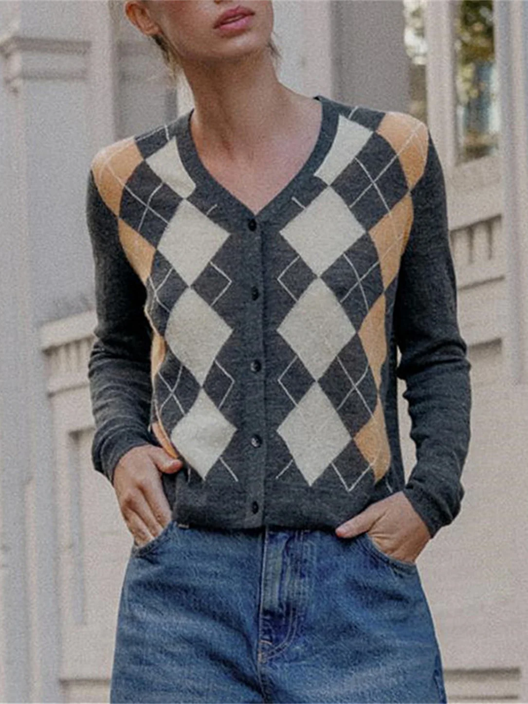 Faionable الماس نمط زر واحد V-Ne طويل Sve محبوك سترة Jaet جديد وصول المرأة ملابس خارجية بسيطة Sle