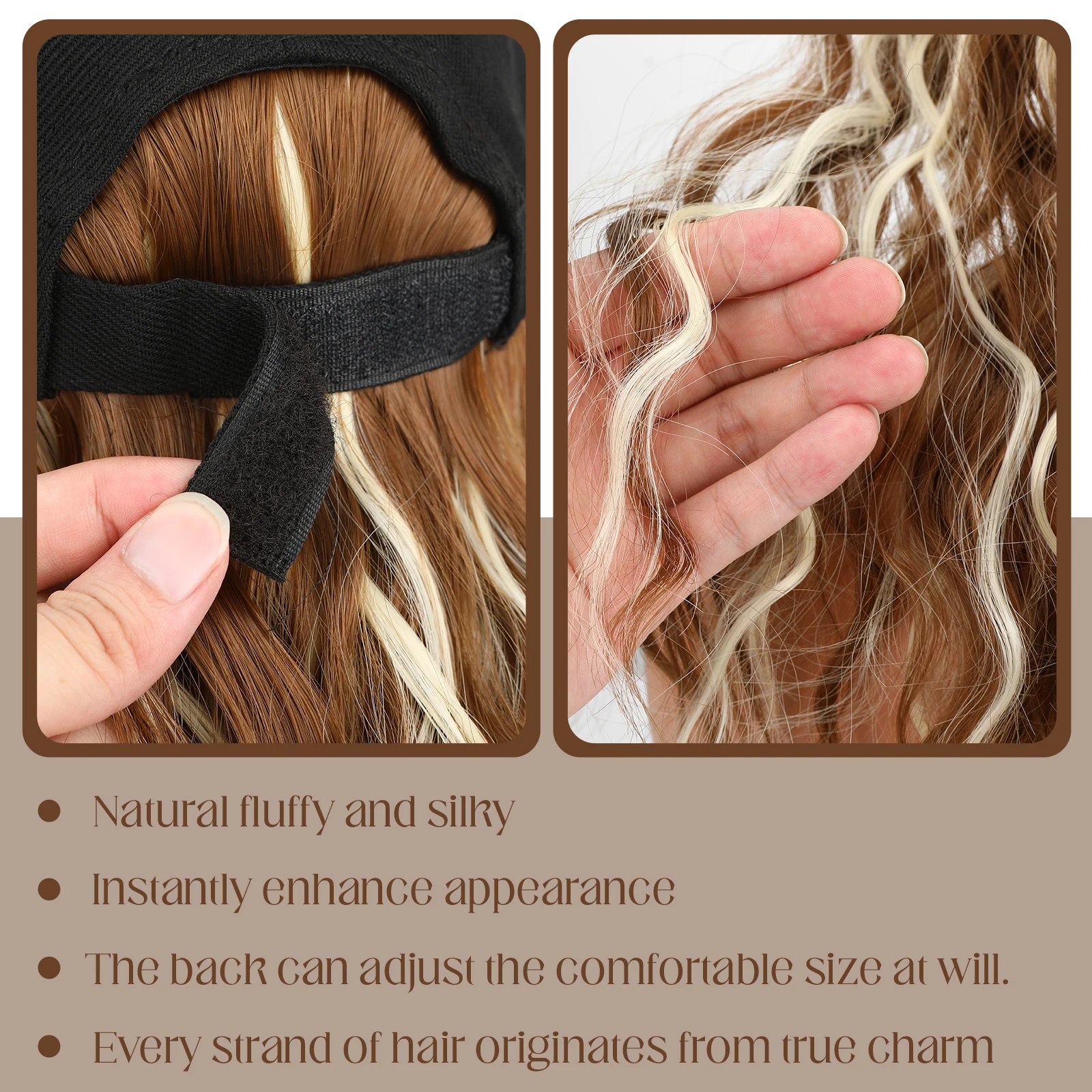 Boné de beisebol peruca de cabelo sintético ondulado de 18 polegadas com penteado moderno para mulheres festa ao ar livre uso diário