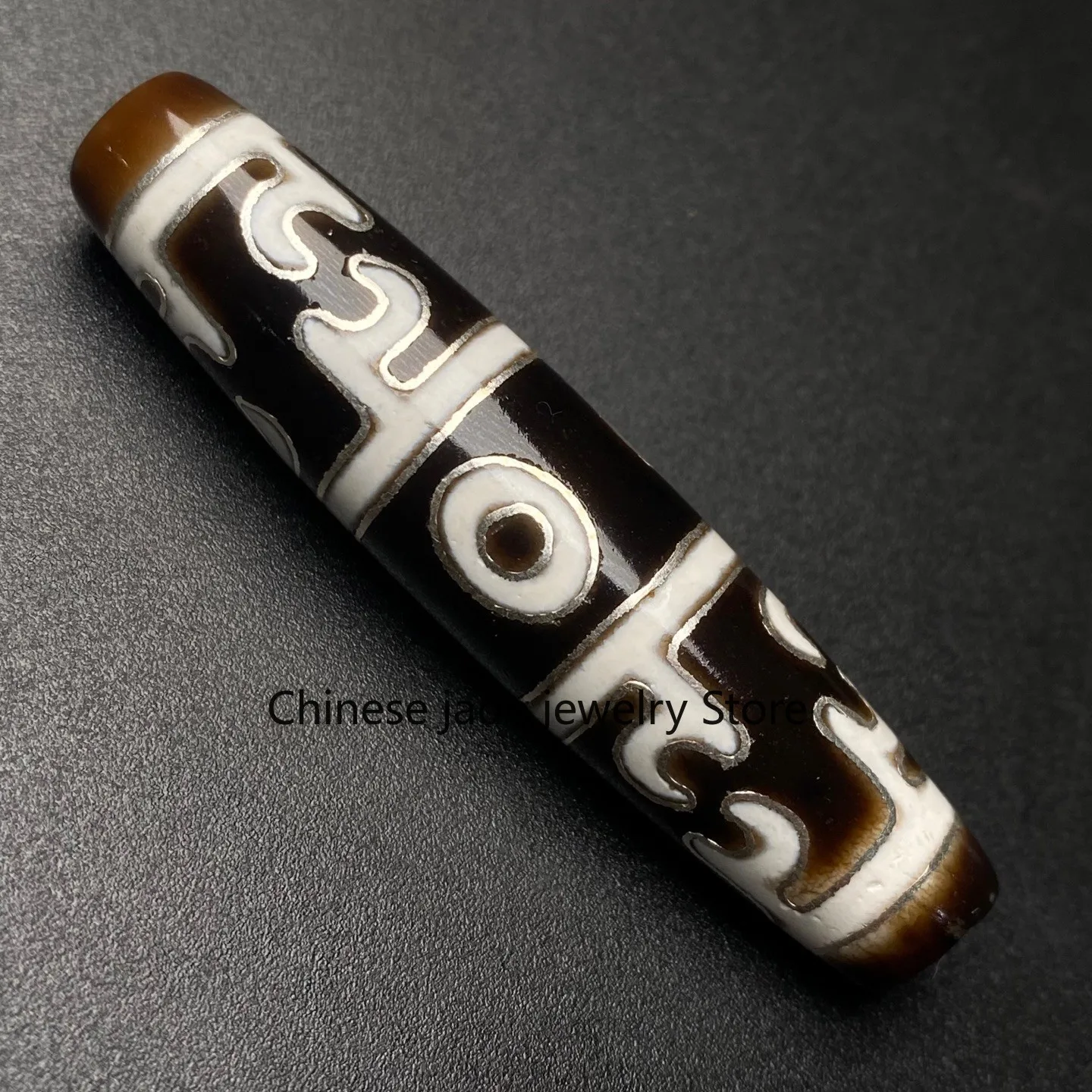 Tibetan Agate Inlaid Silver Wire 3 Eye Lotus Mage Faqi Dzi Bead Pendant G759