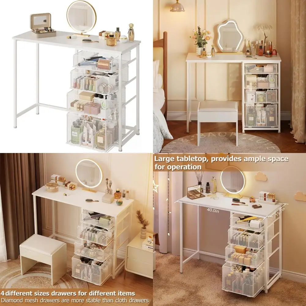 

40-дюймовый туалетный столик для макияжа с большим ящиком без зеркала, вместительное хранилище