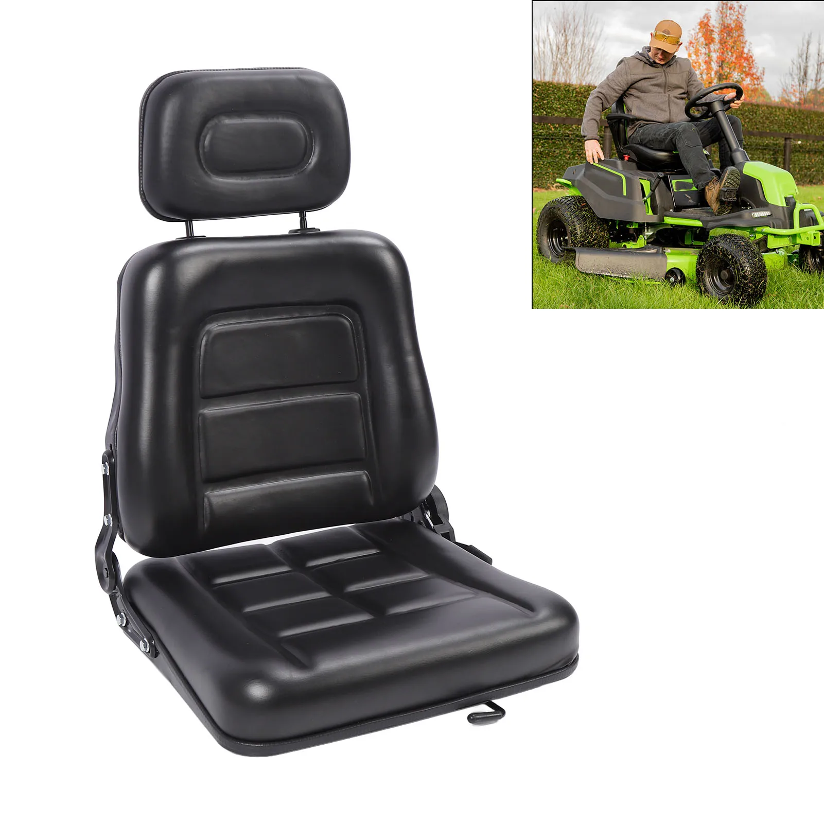 

Forklift Seat Lawn Mower Seat PVC Leather Ergonomic Anti Scratch with Adjustment and Slide Rail for Backhoe
