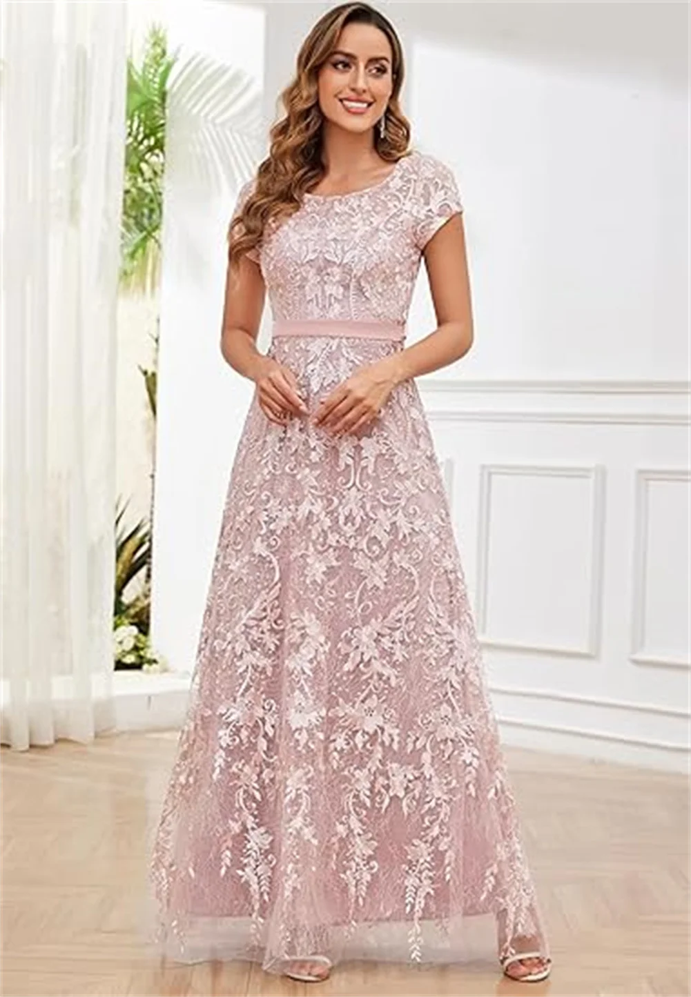 

Customized Lace Appliques Mother Of The Bride Dresses For Women Short Sleeves Prom Dress A Line Tulle Long Formal Evening Gowns