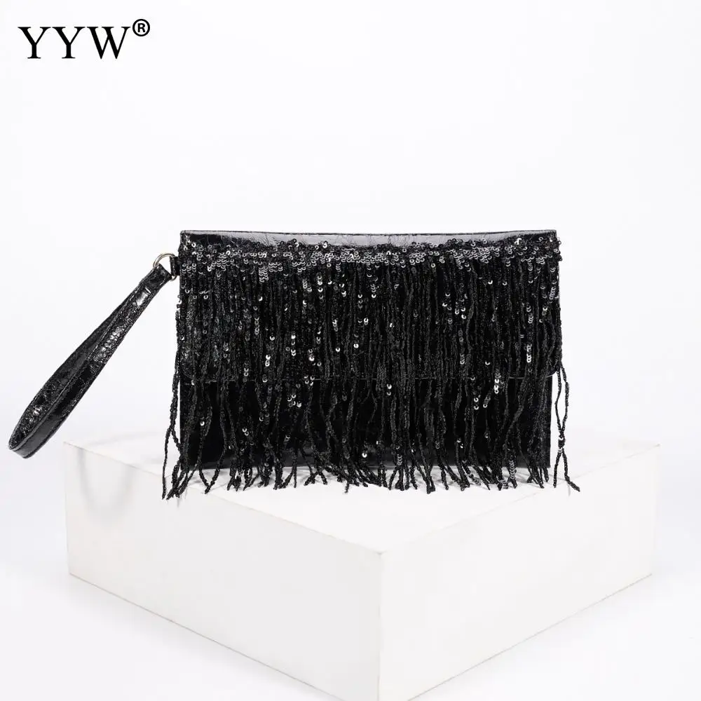 Design Luxury Handbags Silver Sequin Rhinestone Tassel Women Small Wallets Bags Chain Elegant Ladies Party Evening Clutch Purse