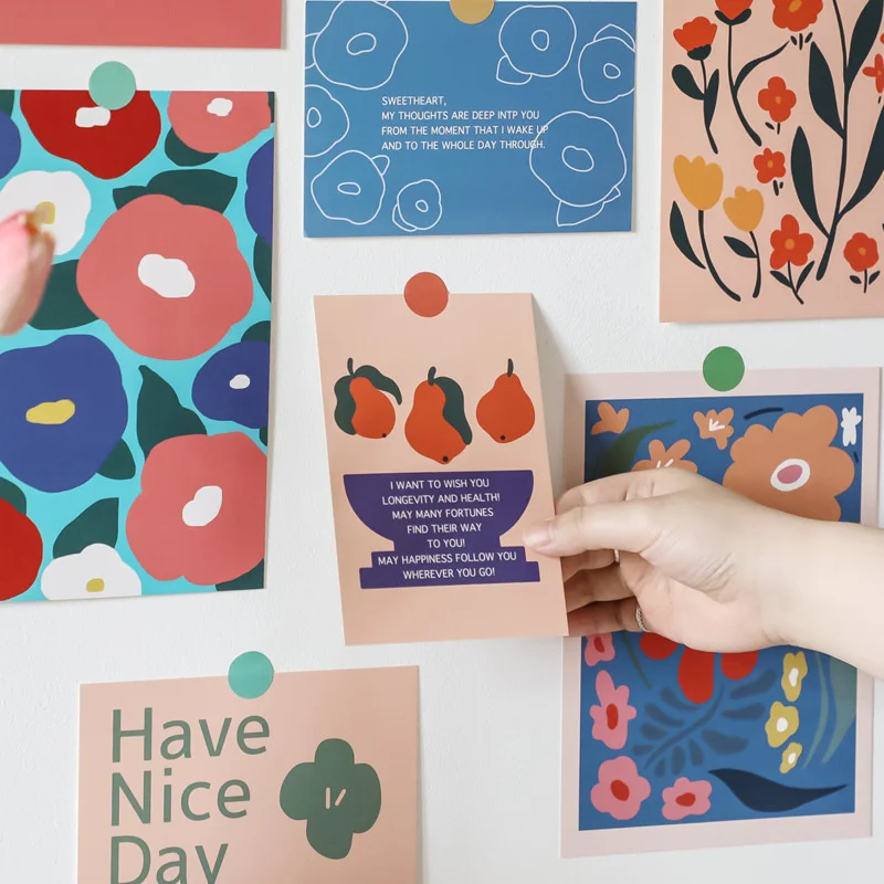 Ins Colorful Abstract Flower Decorative Card Artistic Atmosphere Postcard Diy Background Wall Photo Props With Sticker 6 Sheets