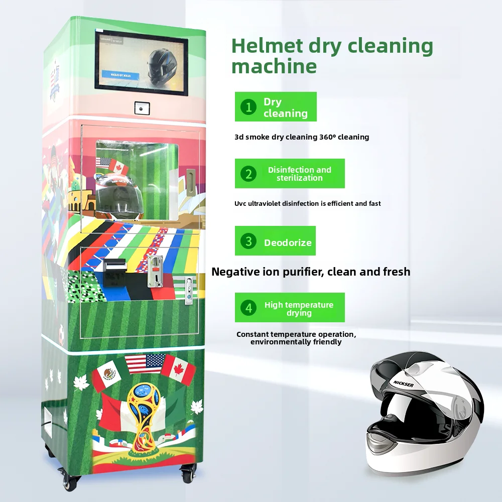 Automatic motorcycle helmet washer and dryer with coin QR code token payment system with SDK function