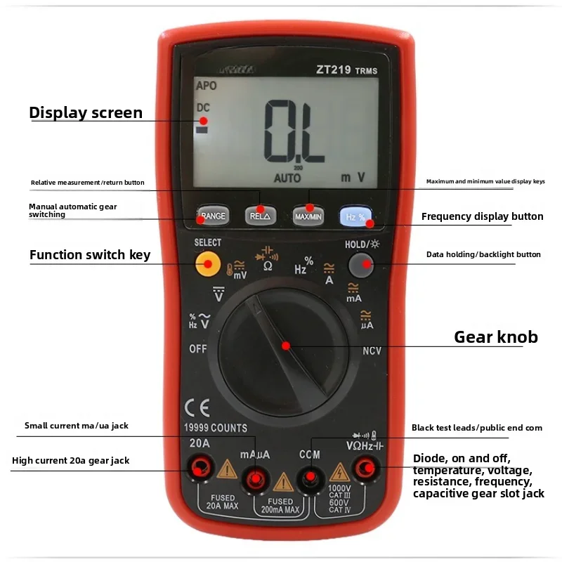 ZT219 high-precision four-and-a-half anti-burn true RMS digital automatic measuring range anti-burn multimeter