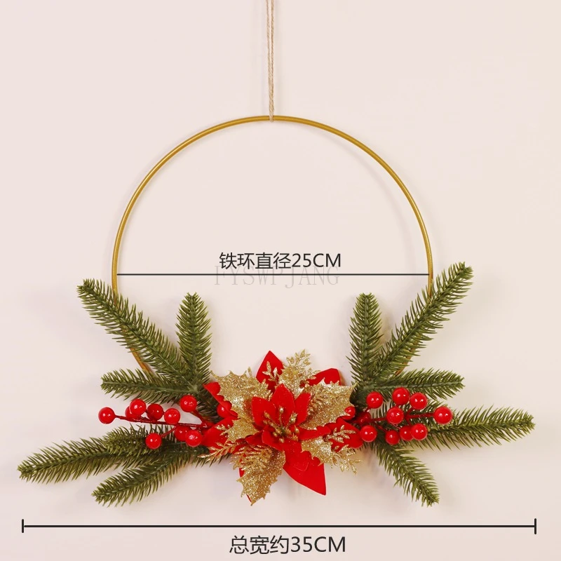 2pcs Wrought Iron Wreath Pendant Christmas Door Hanging Home Decorations Wall Room Hanging Wall Hanging Aerial Pendant