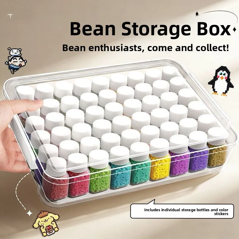Large Capacity Bean Jigsaw Puzzle Storage Box Set 221 Colors Transparent Bean Sorting Bottle 54 Pieces Tool Box for Bean Asse...