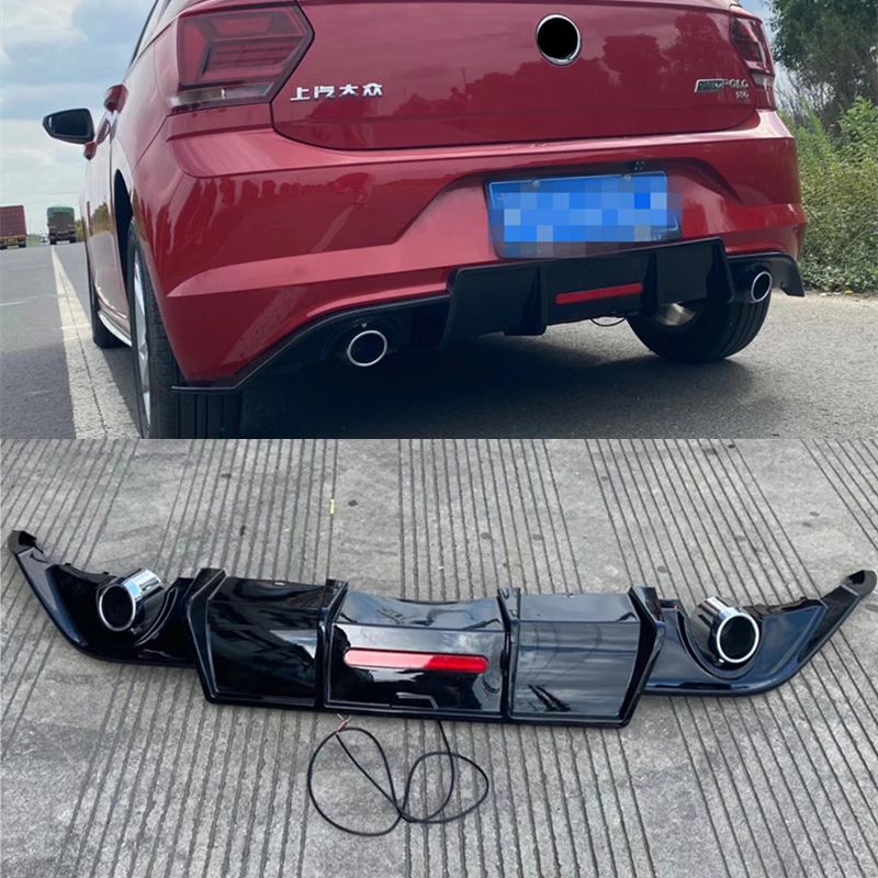 For Volkswagen VW POLO MK6 2019- 2023 Rear Bumper Diffuser Lip Spoiler Air Outlet Exhaust Strip Cover Trim Body Kit Accessories