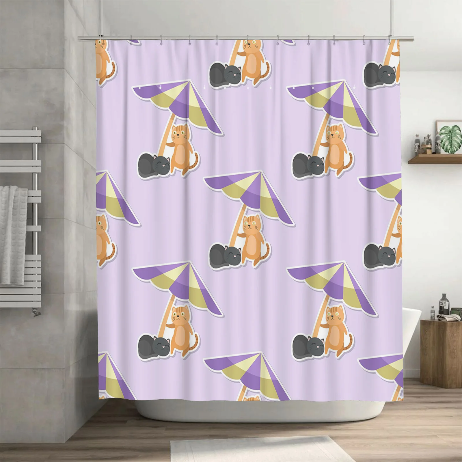 Pet-friendly Bath TimeAdorable Cat Umbrella Shower Curtain Set for Your Home Decor This catchy and descriptive title highlights