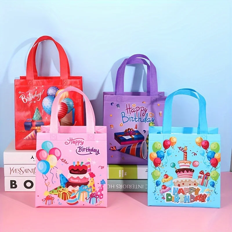 

12pcs Mixed Birthday Party Gift Packaging Bags Cartoon Non-woven Waterproof Storage Candy Bag Party Gift Baby Shower Decor