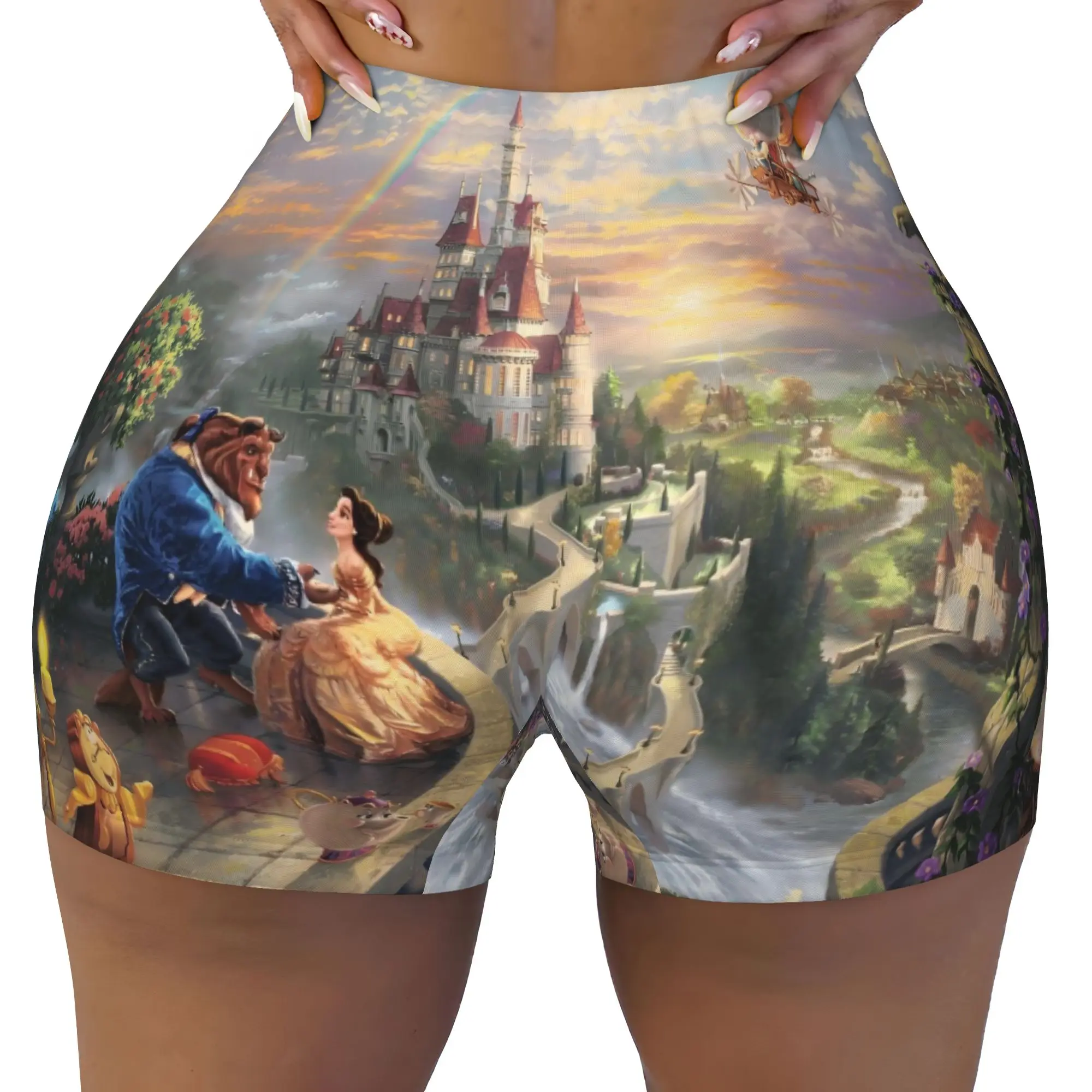 Custom Beautyes Anime Beastes Workout Shorts Women's Cartoon Gym Volleyball Biker Yoga Shorts