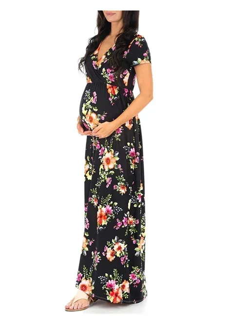 

2023 Women's Clothes Pregnancy Dresses Short Sleeve Floret Evening Maternity Long Dress Photography Summer Pregnant Clothing