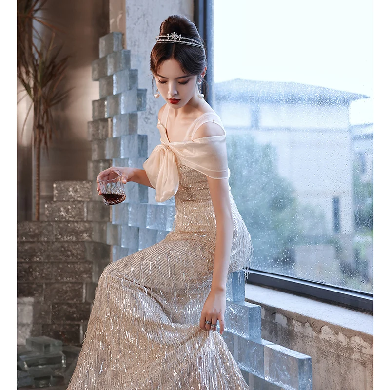 

Ele Fi Tail Sequin Evening Dr Women's New Sle High End Sensation Year End Luxury Small ence Host Dr