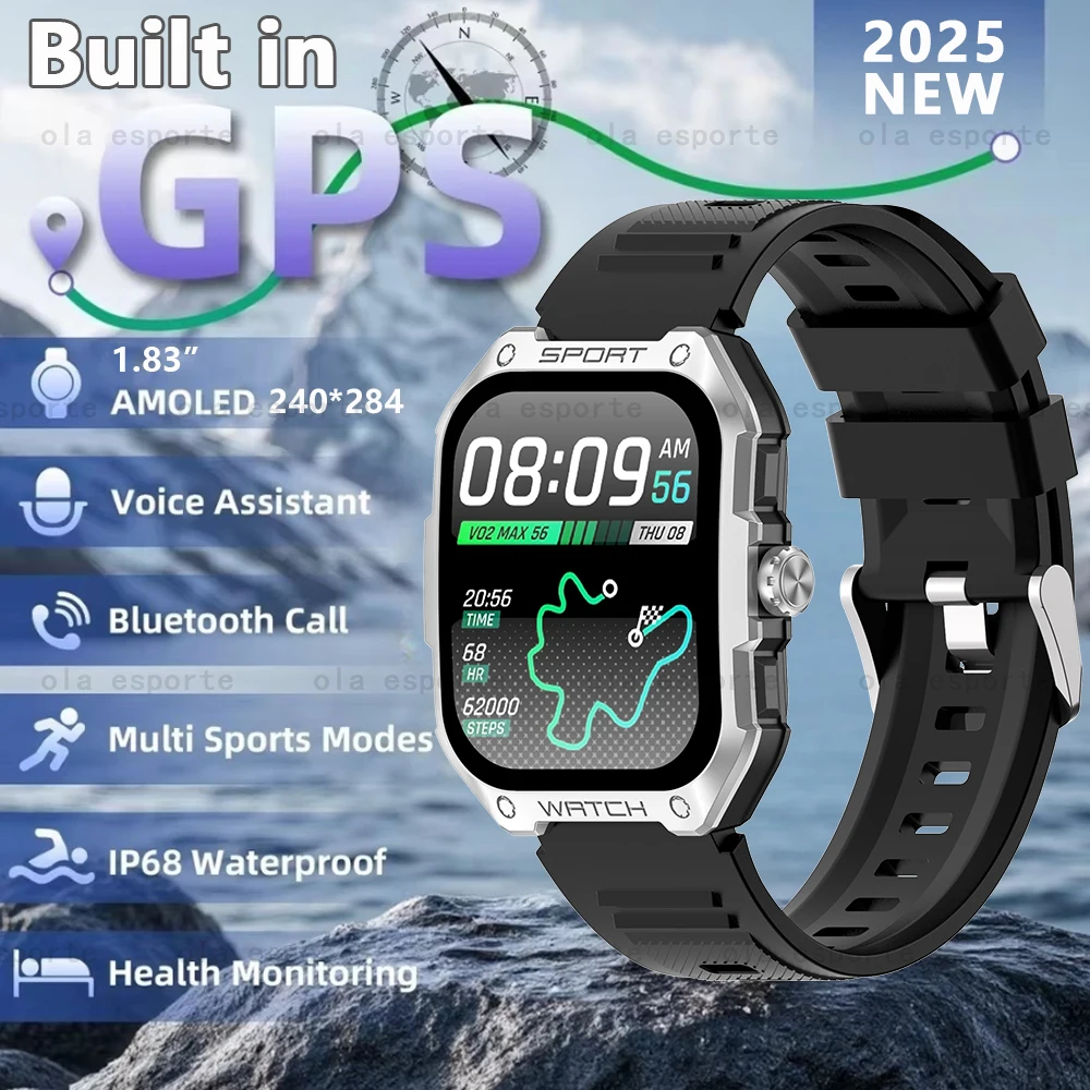 

Новые военные мужские умные часы с GPS HD AMOLED-экраном, голосовой помощник, водонепроницаемый монитор здоровья, Bluetooth-вызов, спортивные часы на открытом воздухе