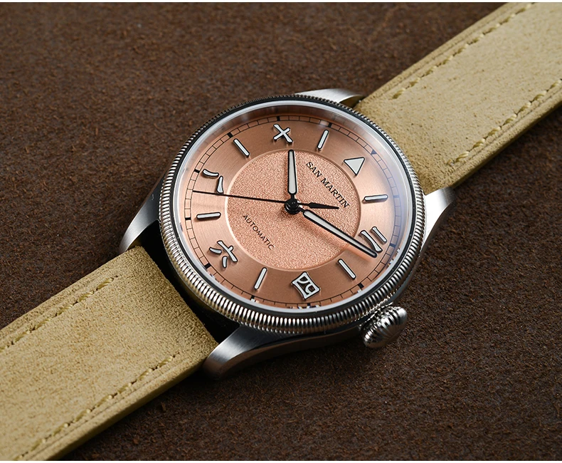 San Martin Men Automatic Watch 39.5mm Mechanical Wristwatch Carved Coin Bezel Sapphire 100M Waterproof YN55 Quick Release Strap view 5
