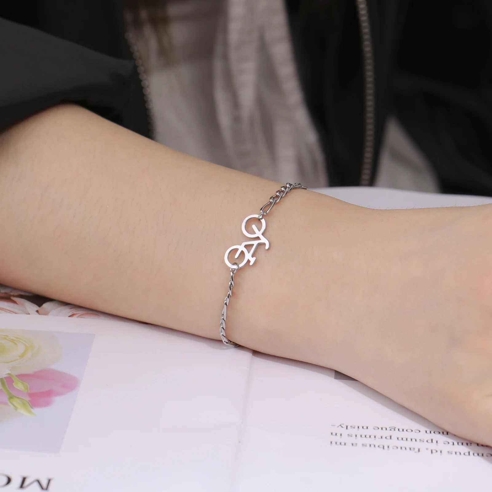 Lemegeton Bicycle Bracelets Stainless Steel Jewelry Cycling Sports Figaro Chain Bangle Women Men Foot Anklets Bike Pendant Gifts