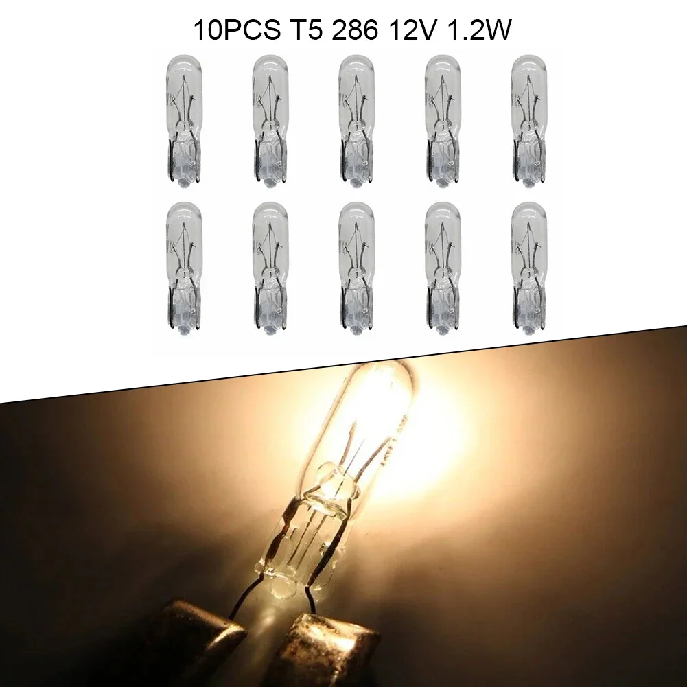 

10PCS T5 286 Car Dashboard Light Bulb Wedge Halogen Instrument Lights Bulb 12V 1.2W Quartz Glass Material Indicator Lamps Kit