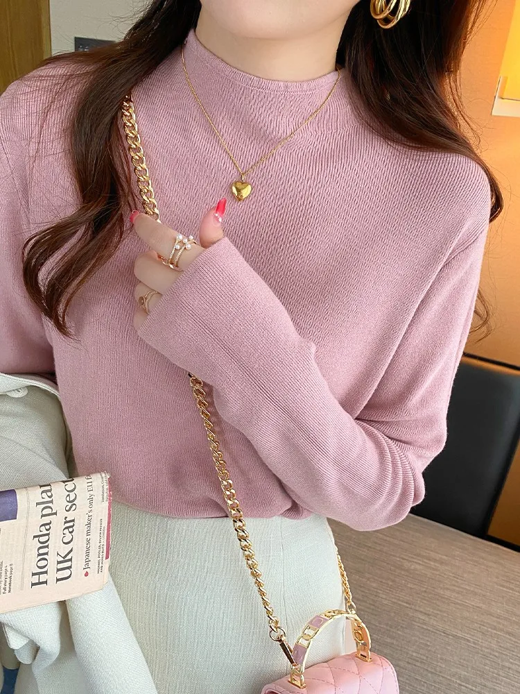 AOSSVIAO ครึ่งคอเสื้อกันหนาวผู้หญิงแฟชั่น 2025 เสื้อใหม่ผู้หญิงถักเสื้อกันหนาวแขนยาว Bottoming ถักเสื้อกันหนาว