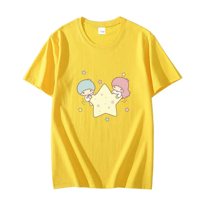 Little Twin Stars‌ Men T-shirt Summer Short Sleeve Women Tee Shirts 100% Cotton 2025 New Fashion Couple Clothes Tops