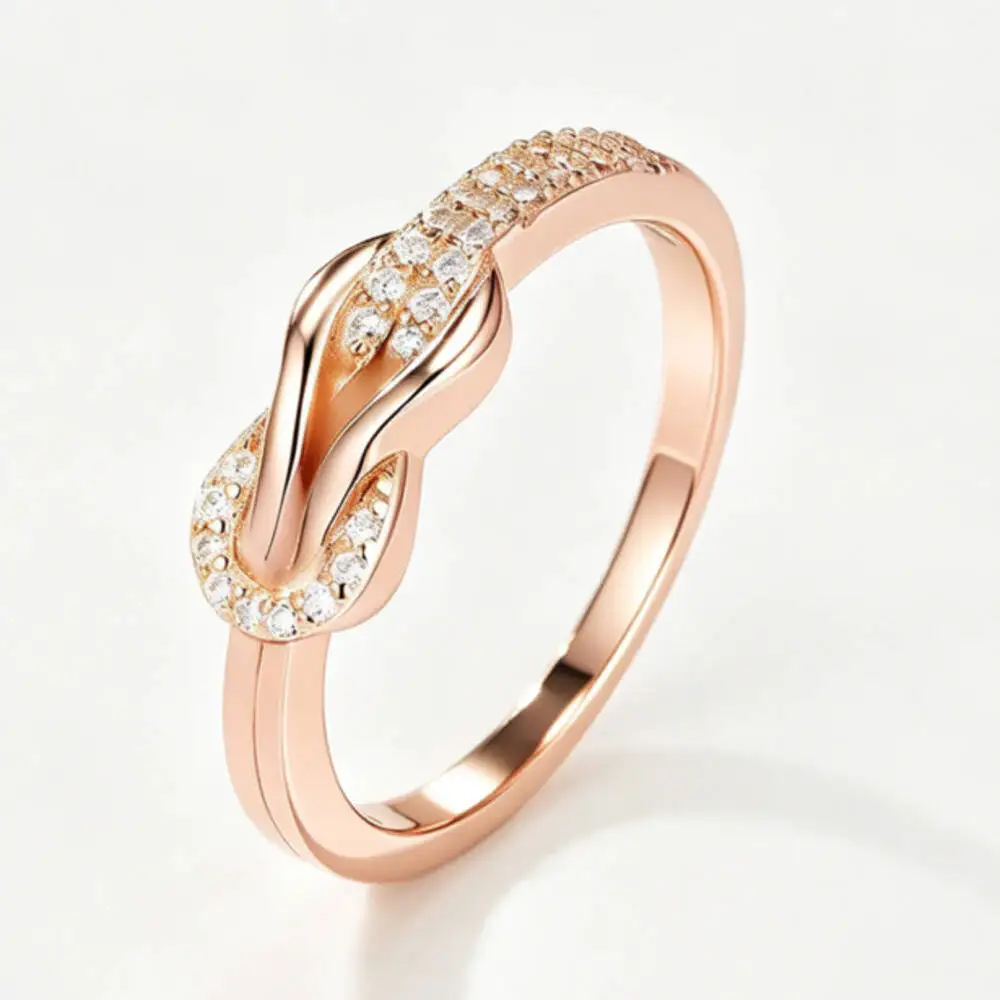 

925 Silver Infinity Knot Pave Band Ring Round Cut D VVS1 Moissanite Multi Tone Minimalist Promise Daily Fine Jewelry For Women