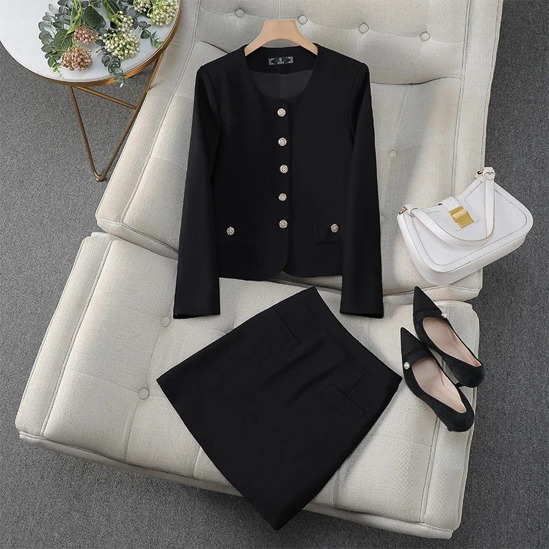 ZJYT Elegant 2 Pieces Sets for Women Single Breasted Jacket Skirt Suits New In Matching Sets Office Outfit Autumn Winter 2024