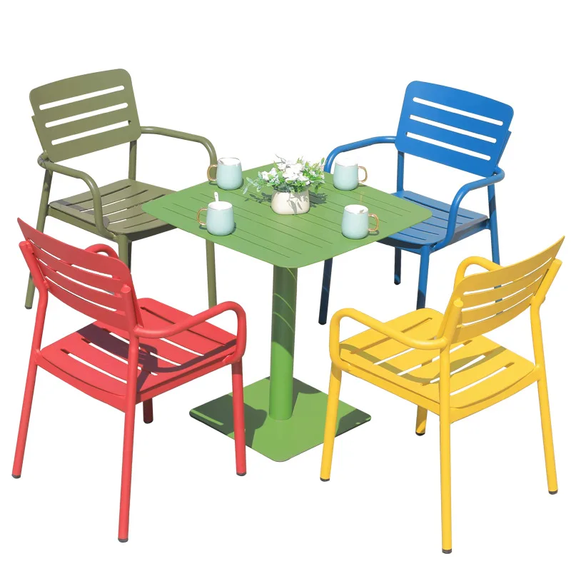 

Nordic balcony casual color all-aluminum table and chair combination simple outdoor courtyard open-air terrace garden dining