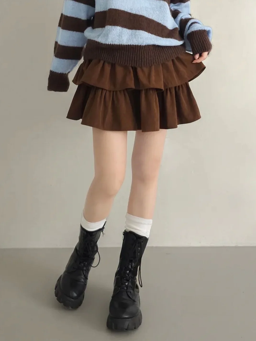 Retro Koreaanse Sle Hoge Taille A-lijn Rok Gezwollen Ruche Cake f Rok Ballet Afslanken Effect Unieke SEI Pendelen Sle