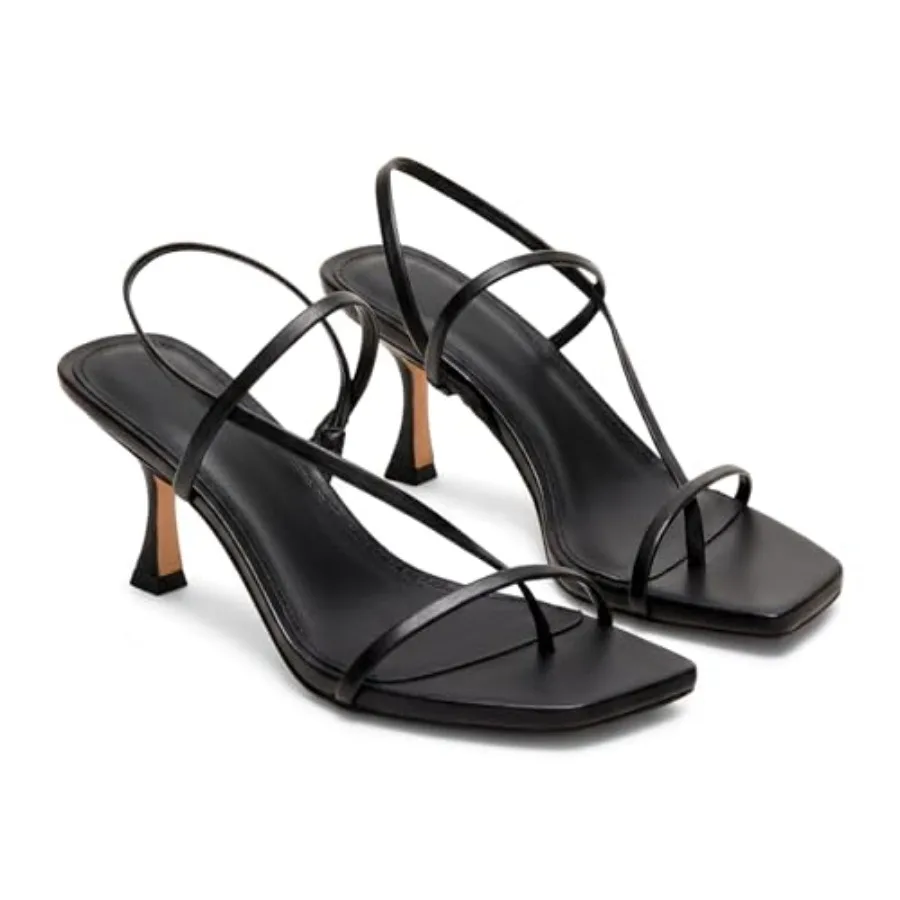 

Coutgo Womens Strappy Kitten Heels Sandals Square Open Toe Flip Flops Slingback Thong Sandals Party Dress Shoes