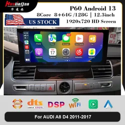 12.3 polegadas para audi a8 d4 2011 2012 2013 2014-2017 android 13 carro multimídia dvd estéreo rádio player navegação gps carplay auto