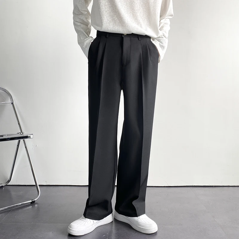 New Fashion Men\'s Oversize Suit Pants Wide Leg Long Drape Trousers Solid Straight High Waist Casual Pant Black White Khaki