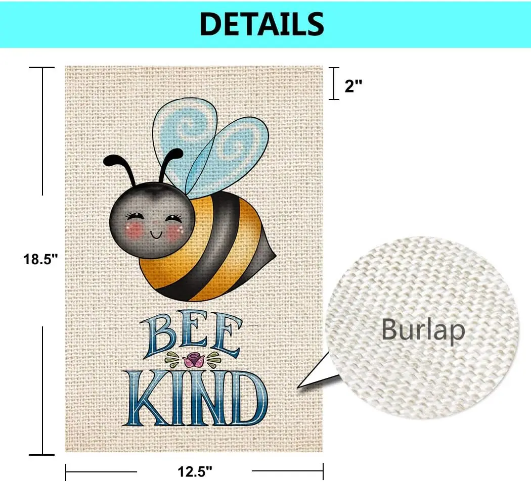 Bee Kind Welcome Fall Spring Burlap Garden Flag, Premium Material Double Sided Outdoor Decorative Flags for Garden Yard Lawn, 12