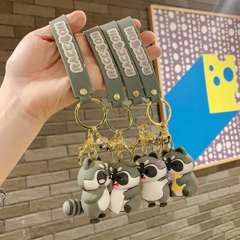 Little Gray Raccoon Animal Keychain Bulk Key Chain Gifts for Women Car Bag Horse Pendant Student Accessories Key Ring Jewelry