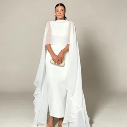 Sheer Cape Round Neck Maxi Dress For Woman Open Back Solid Plain Design Skirt Elegant Wedding Formal Evening Female Long Robes