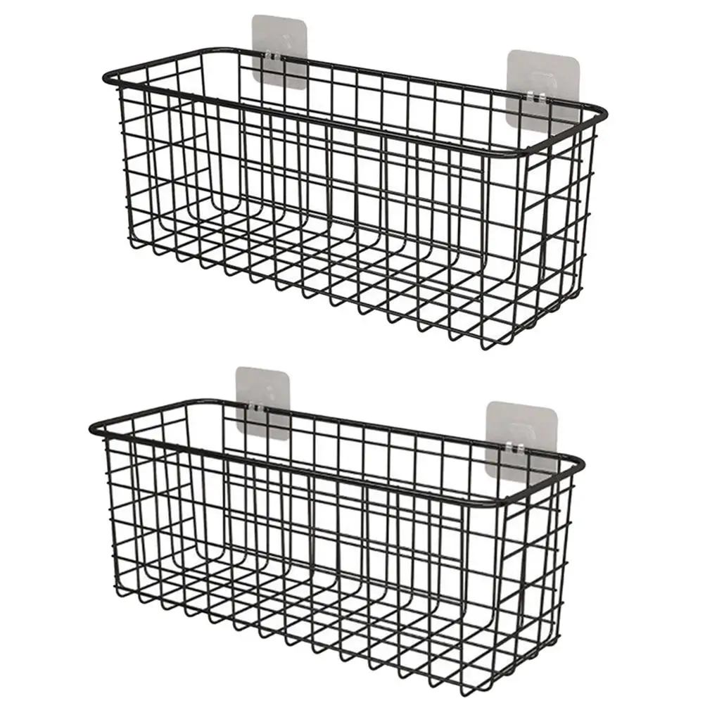 

2 Pcs Wall Mounted Storage Baskets Iron Wire Black Kitchen Living Room Countertops Cabinets Multifunctional ganizer Space