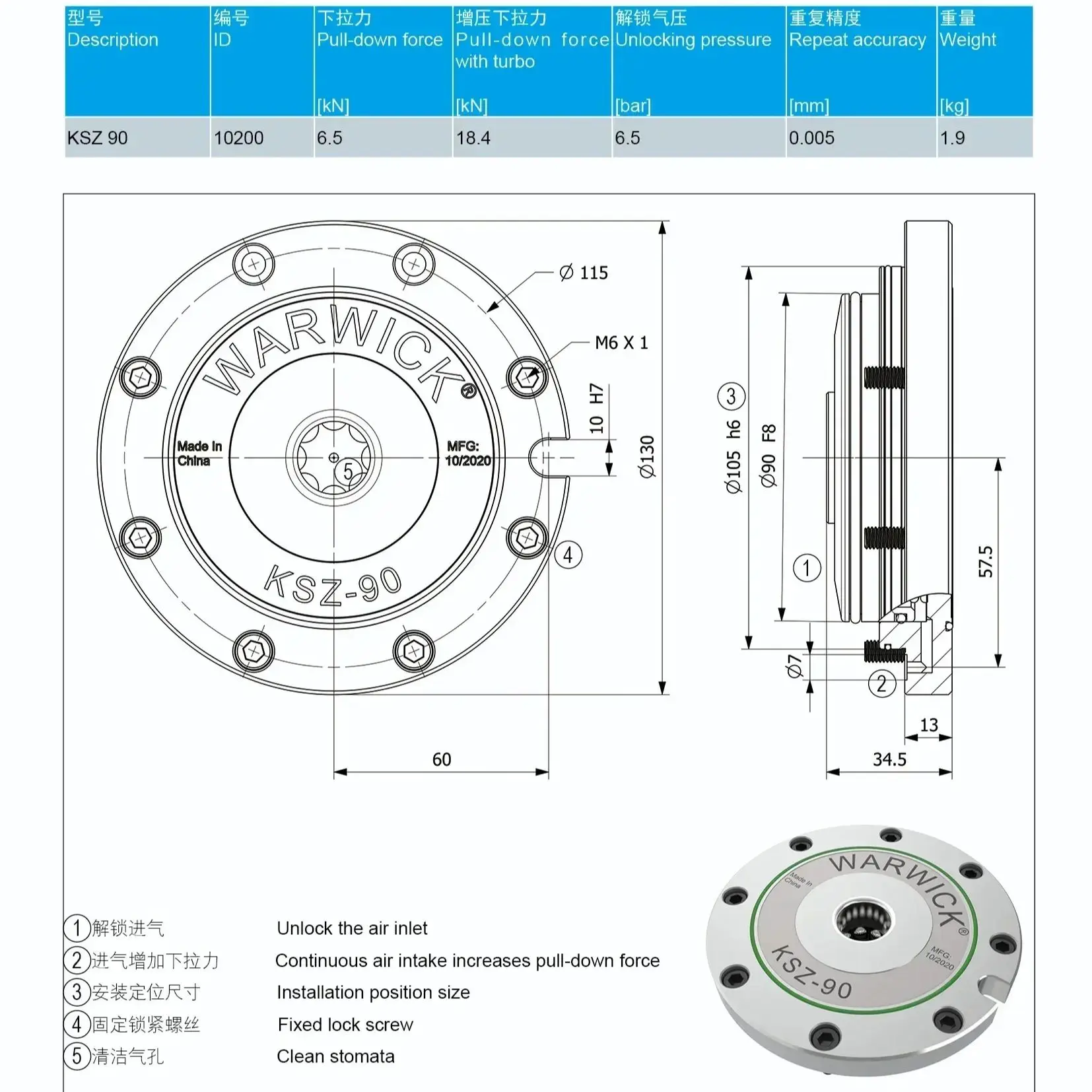 Système de palettes à changement rapide à serrage zéro point KSZ90