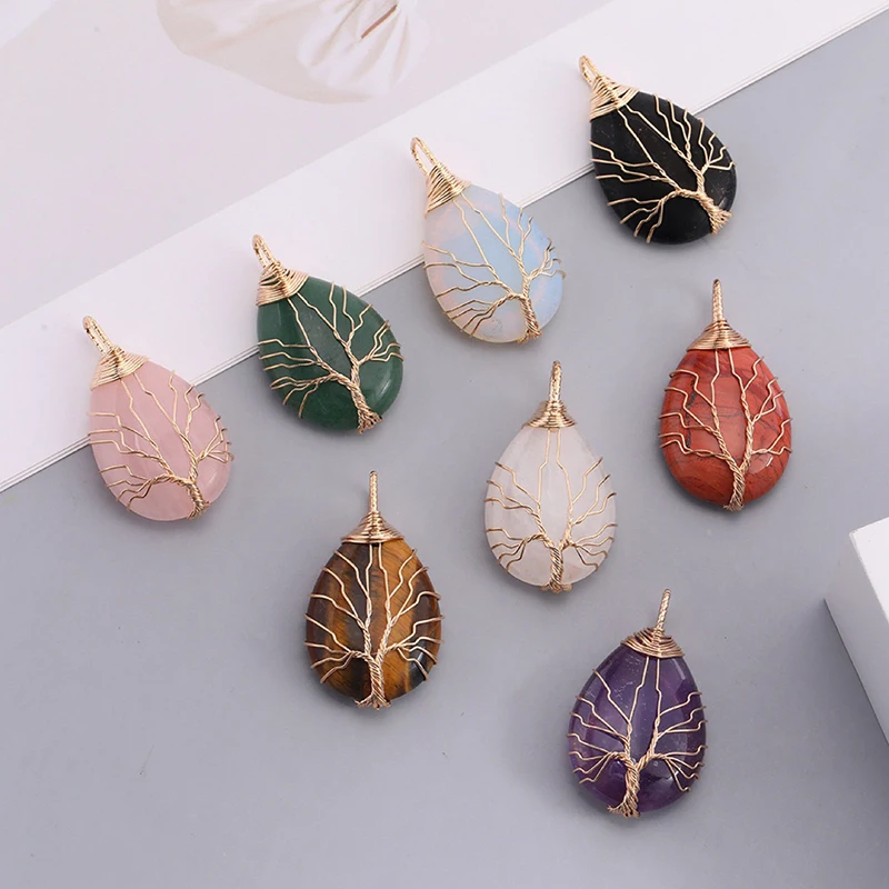 

6pcs/lot DIY Mix Jewelry Accessories Natural tiger's eye stone Pendant Charms Wrapped Around For Female Bracelet