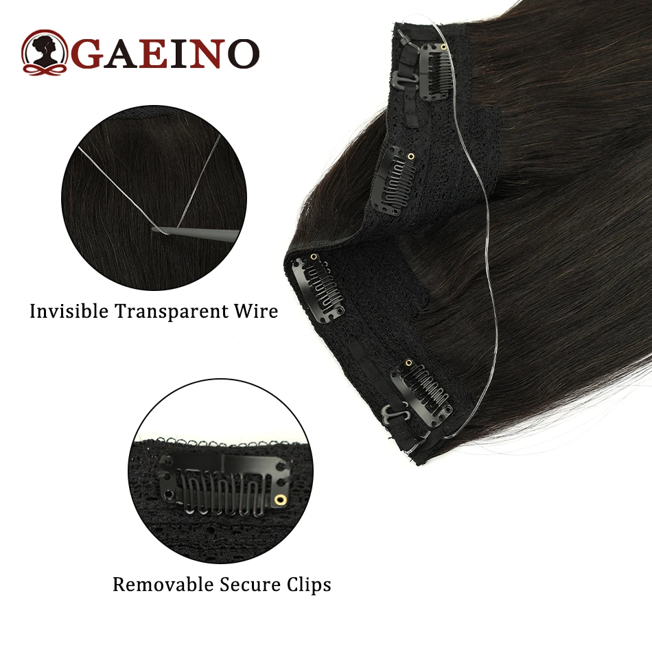 Gaeino Halo Hair Extensions Human Hair Wire Clip In Hair One Piece With Invisible Fish Line Hair Extension For Women 14-28Inch - view 2