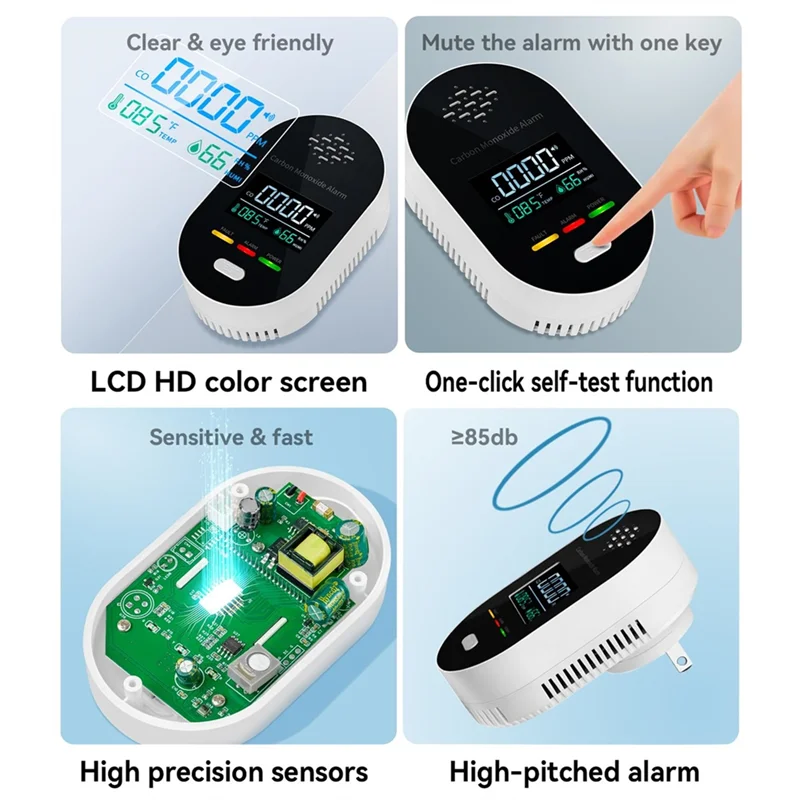 Détecteurs de monoxyde de carbone Y01A, avec écran LCD, avertissement sonore et lumineux, pour maison, bureau, hôtel, voyage, prise ue