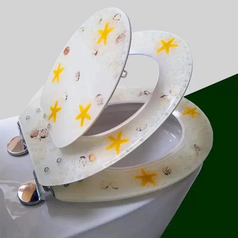 غطاء المرحاض الجميل المنزلية العالمية سميكة ثلاث طبقات غطاء مقعد المرحاض الراتنج المخزنة بطيئة إغلاق غطاء المرحاض الصامت