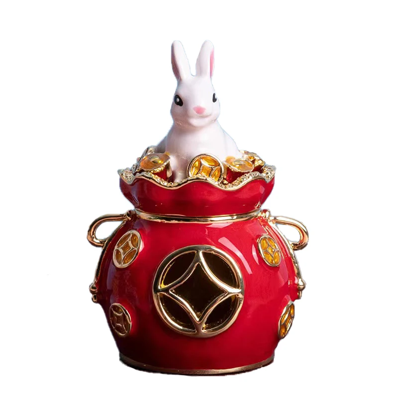 2023 Year of Rabbit Ornament New Alloy Enamel Coin Bunny Figure Chinese Style Wealth Mascot Home Decor Ching Fengshui Gift