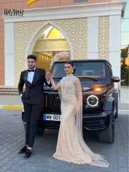 MYMB Luxury Spaghetti Straps Mermaid Arabic Beaded Evening Couture Dress for Women Celebrity Exclusive Two Pieces Set Party Gown