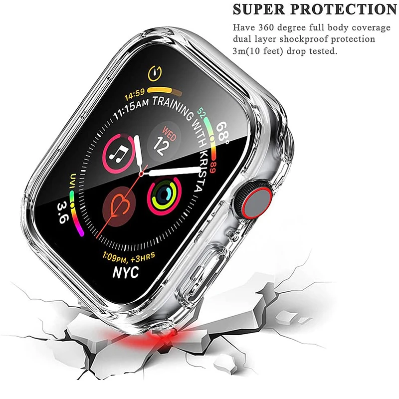 Закаленное стекло + чехол для Apple Watch 9 8 41 мм 45 мм 42 мм 38 мм Защитный чехол для экрана из ПК iWatch series 7 6 5 4 se 44 мм 40 мм