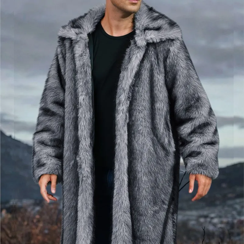 

Осень-зима 2025: пушистые длинные пальто с мехом в стиле ретро, куртка, верхняя одежда, мужские топы из искусственного лисьего меха, утепленные куртки, удлиняющие пальто