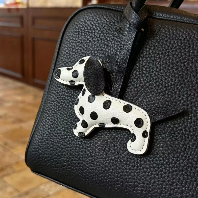 Spotted Dalmatian PU Leather Keychain - Large Statement Bag Charm for Purse, Backpack, Gift for Dog Lover-PU Leather