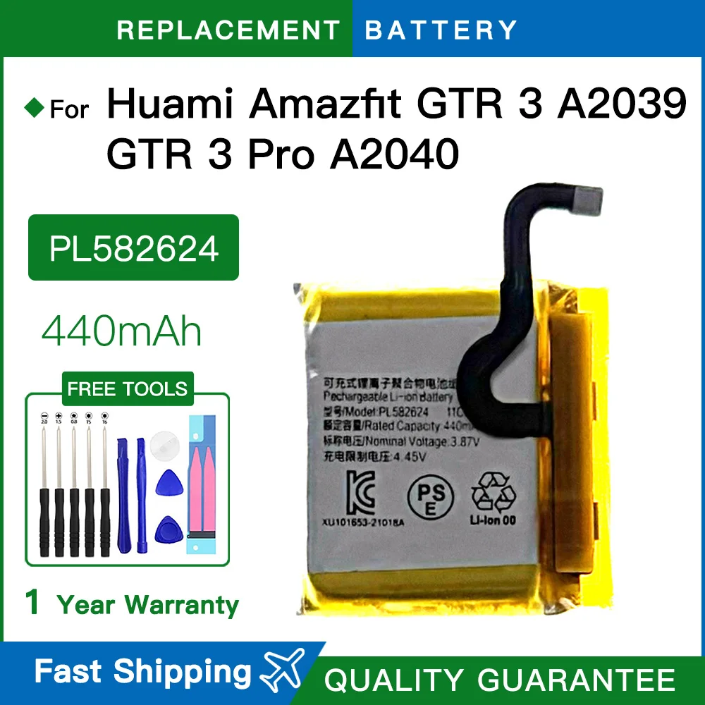 

PL582624 440MAH Replacement Battery For Amazfit GTR 3 A2039 GTR 3 Pro 3Pro A2040 PL582624 Batteria Batteries +Tools